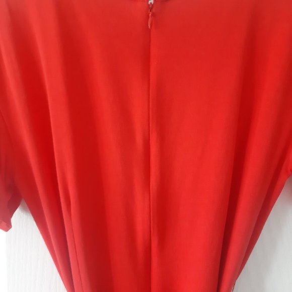 Loft Coral Red Dress with Ruffles and Tie Bow - Picture 8 of 12